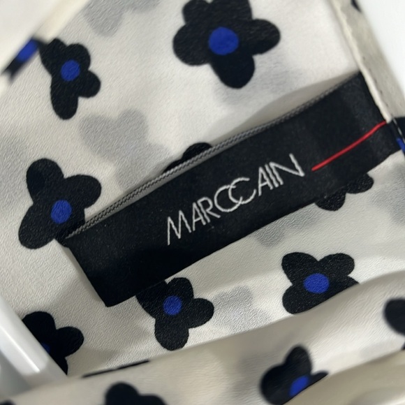 Marc Cain Button up Shirt Front Bow Floral White Black Blue size 5 - Picture 12 of 16
